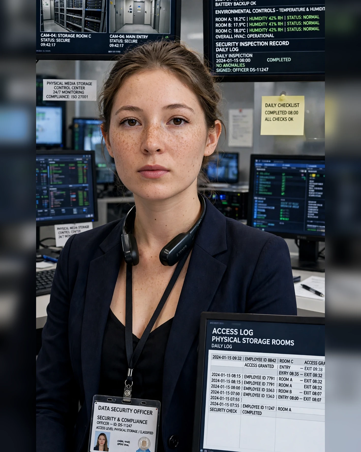 Data Security Officer in a physical media monitoring room